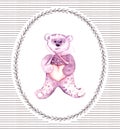 Watercolor teddy bear. Hand-painted birthday card