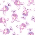 Watercolor teddy bear. Hand-painted seamless pattern for baby fabric