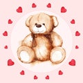 Watercolor teddy bear heart Saint Valentine's day card