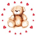 Watercolor teddy bear heart Saint Valentine's day card