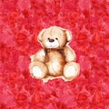 Watercolor teddy bear heart Saint Valentine`s day card