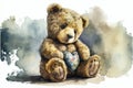 Watercolor teddy bear holding onto heart