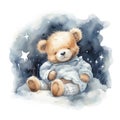 Watercolor teddy bear is sleeping