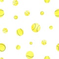 Watercolor tennis ball seamless pattern. Yellow balls. Sports equipment. Hand drawn illustration isolated on white for Royalty Free Stock Photo