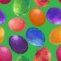 Easter Eggs Seamless Pattern in Watercolor Splatter Texture.