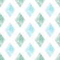 Watercolor texture rhombuses Pastel blue and green seamless pattern Royalty Free Stock Photo