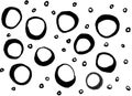Watercolor texture with round spots hand-drawn circles, black rings isolated on white background