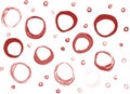 Watercolor texture with round spots hand-drawn circles, rings pink-red isolated on white background