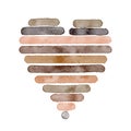 Watercolor textured lines, heart shape frame. Lines in different skin tones, shades of brown. Vector design element for