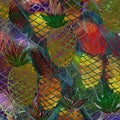 Watercolor textured seamless pattern. Tropical background. Pineapple. hand painted illustration.