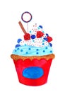 Watercolor 4th of july cupcake