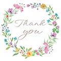 Watercolor thank you card. Hand drawn floral background. Vector EPS. Royalty Free Stock Photo