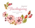 Watercolor Thanksgiving card. Floral arrangement with rose hip, briar flower, leaves. Hand Painted isolated illustration Royalty Free Stock Photo