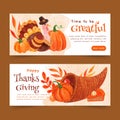 watercolor thanksgiving horizontal banners set vector design