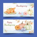 watercolor thanksgiving horizontal banners set vector design illustration