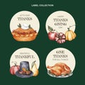 watercolor thanksgiving labels collection vector design illustration
