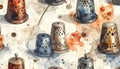 Watercolor Thimbles Seamless Pattern Vintage Sewing Tools Royalty Free Stock Photo