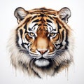 Watercolor Tiger Head Painting In The Style Of Mike Campau