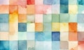 Watercolor tiles pattern. Colorful mini squares abstract wallpaper. For fabric design. Created with generative AI tools Royalty Free Stock Photo