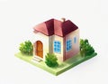 Watercolor of Tiny cute isometric traditional house soft smooth lighting soft color