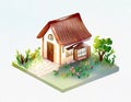 Watercolor of Tiny cute isometric traditional house soft smooth lighting soft color