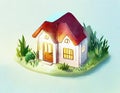 Watercolor of Tiny cute isometric traditional house soft smooth lighting soft color