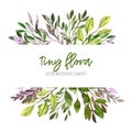 Watercolor tiny floral elements, the stripe banner
