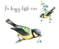 Watercolor Tit Birds