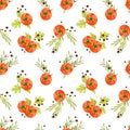 Watercolor tomato and green leaves seamless, square pattern