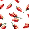 Watercolor tomato seamless pattern A red tomato that looks like pepper. a long tomato-shaped vegetable.Use for fabric, wrapping Royalty Free Stock Photo