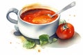 watercolor tomato soup with basil