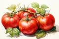 watercolor tomatoes isolated on white , AI Generated