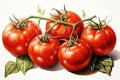 watercolor tomatoes isolated on white , AI Generated
