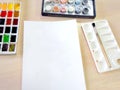 Watercolor set tools with brush