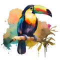 Watercolor toucan bird isolated on white background. Hand drawn illustration