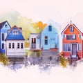 Watercolor town with old houses