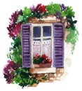 Watercolor traditional old-fashioned window