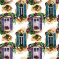 Watercolor traditional old-fashioned window seamless pattern