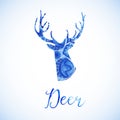 Watercolor traditional russian ornament, deer head silhouette. Royalty Free Stock Photo