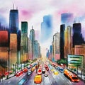 Watercolor of Traffic jam in the city at ai Royalty Free Stock Photo