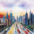 Watercolor of Traffic jam in the city at ai Royalty Free Stock Photo