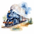 Watercolor Train Clipart With Vintage Steam Locomotive Design