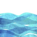 Watercolor transparent sea ocean wave teal turquoise colored background. Watercolour hand painted waves illustration