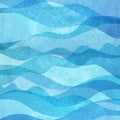 Watercolor transparent sea ocean wave teal turquoise colored background. Watercolour hand painted waves illustration Royalty Free Stock Photo