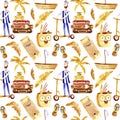 Watercolor travel seamless pattern.