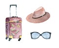 Watercolor Travel set with Suitcase and hat