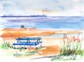 Watercolor travel sketch Jurmala beach Riga seaside Latvia