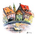 Watercolor sketch of Bamberg