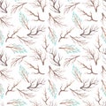 Watercolor Tree Branches and Leaves Seamless Pattern