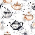 Watercolor tea pot pattern hand drawing Royalty Free Stock Photo